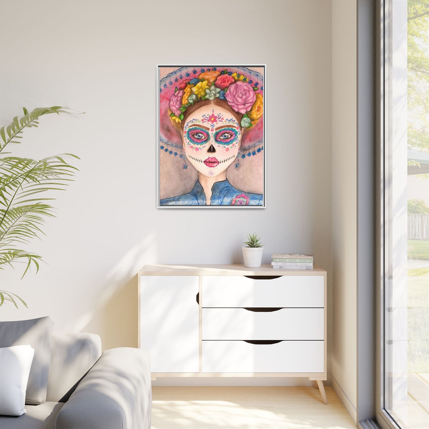 Day of the Dead Skull Woman Framed Wall Art
