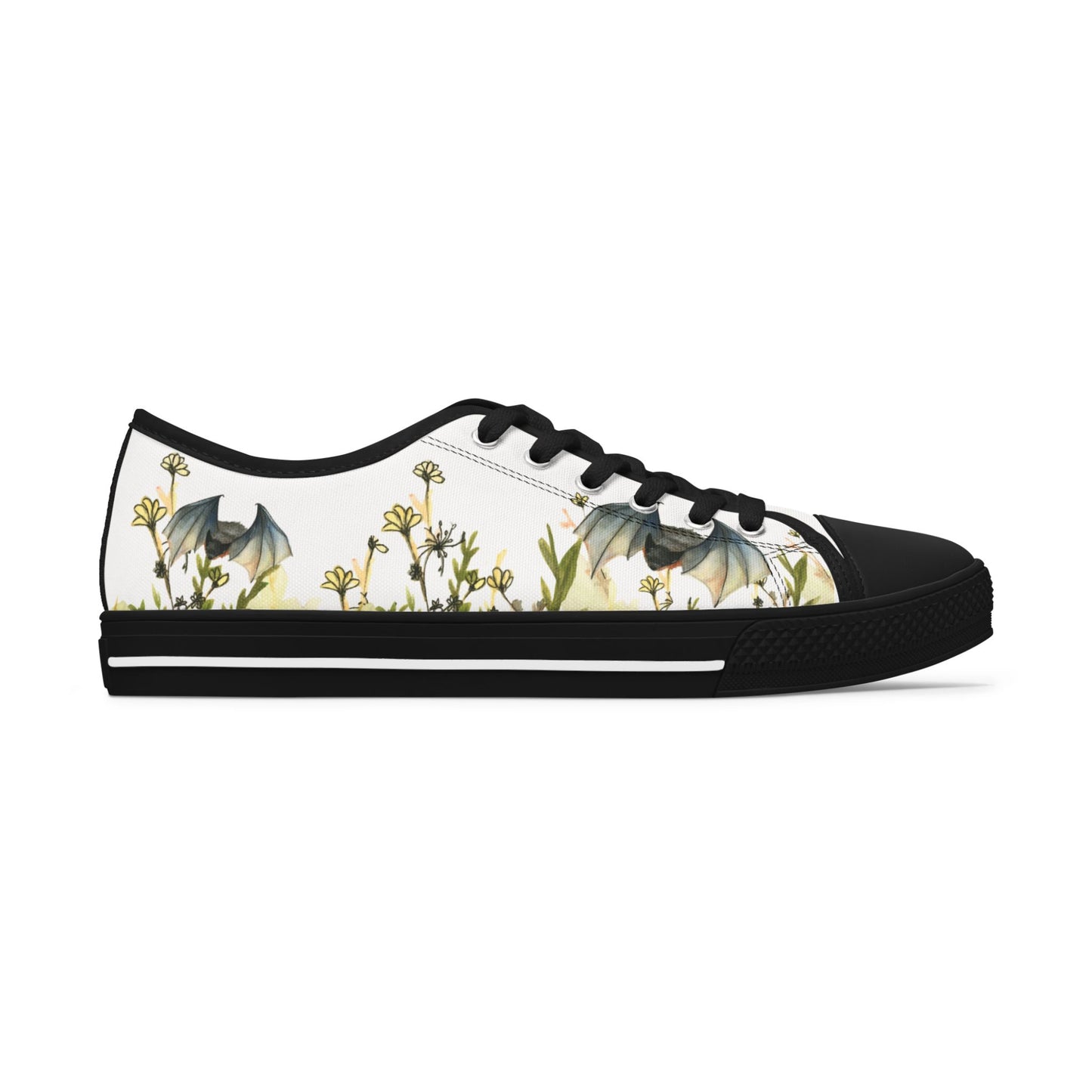 Low Top Sneakers — Floral Meadow with Bats Women's Canvas Sneakers