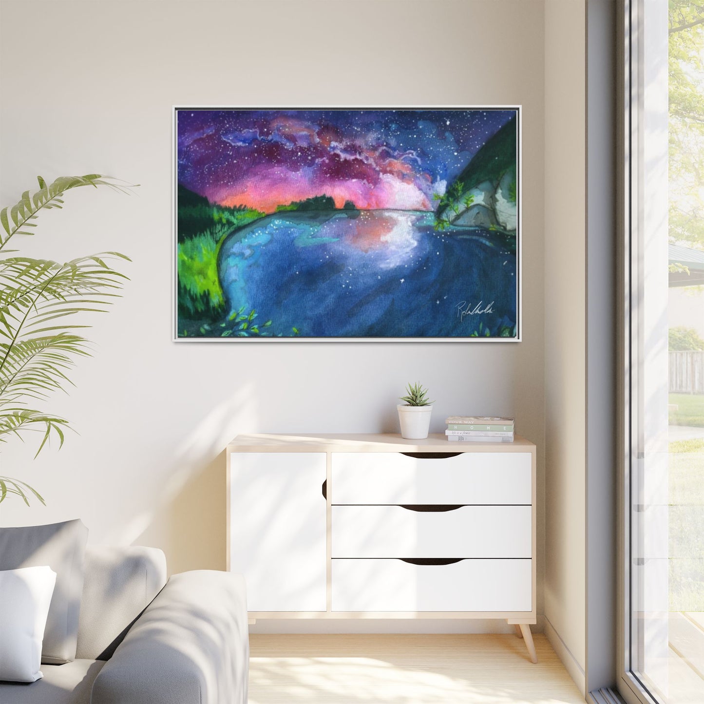 Watercolor Sunset Lake Framed Wall Art
