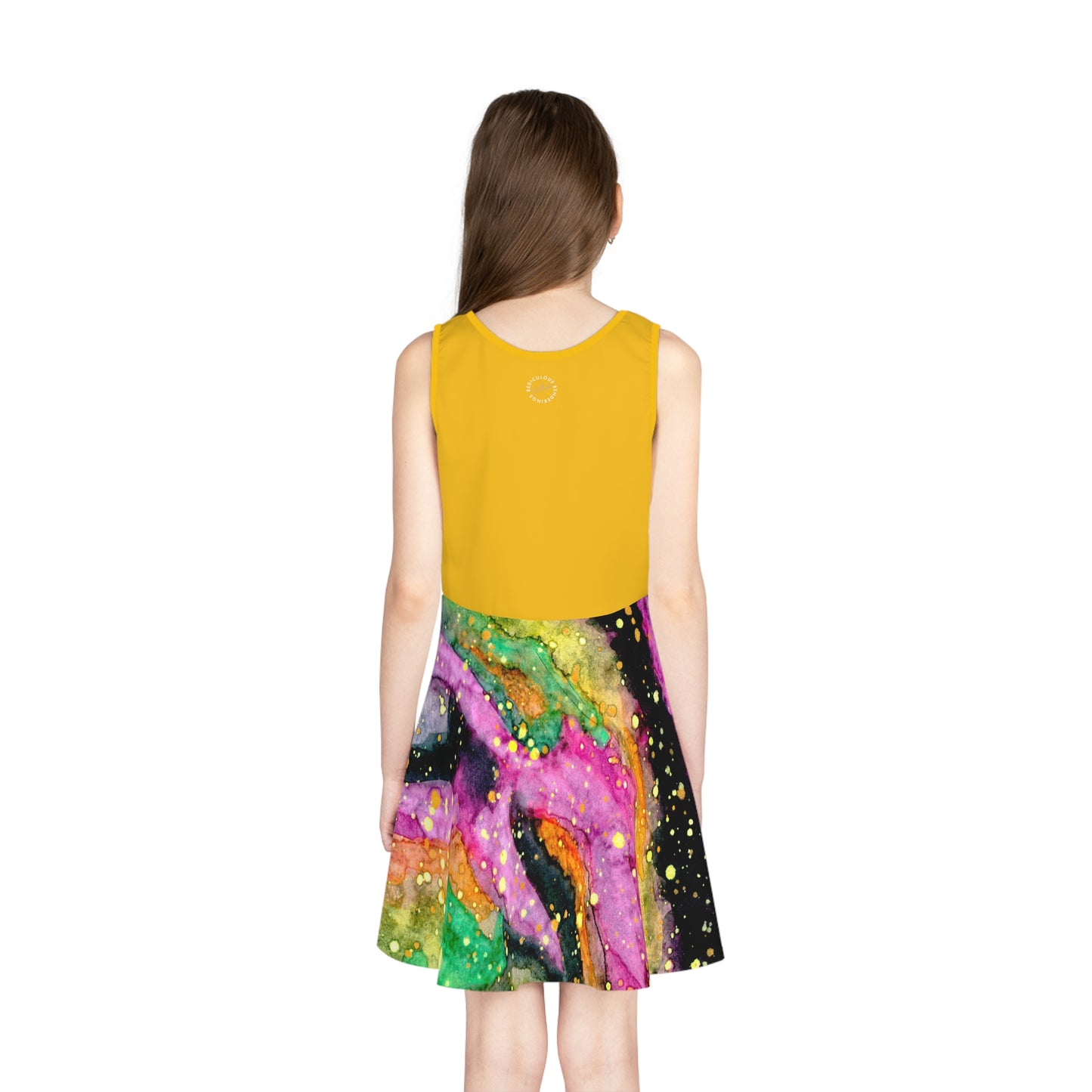 Yellow Top Neon Galaxy Girls' Sleeveless Sundress (AOP)