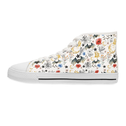Floral Botanical Bat High Top Sneakers — Women's Vintage Wildflower Animal Print