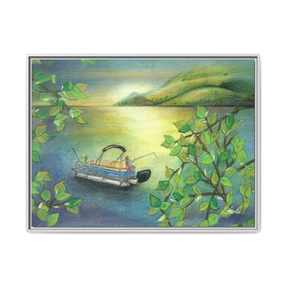 Pontoon Boat on Lake Framed Wall Art