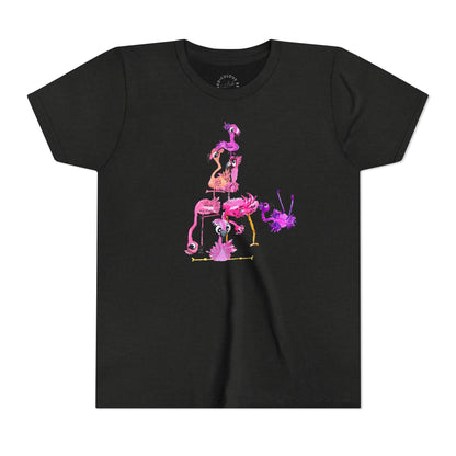 Youth Tee — Watercolor Pink Flamingo Stack Kids T-Shirt