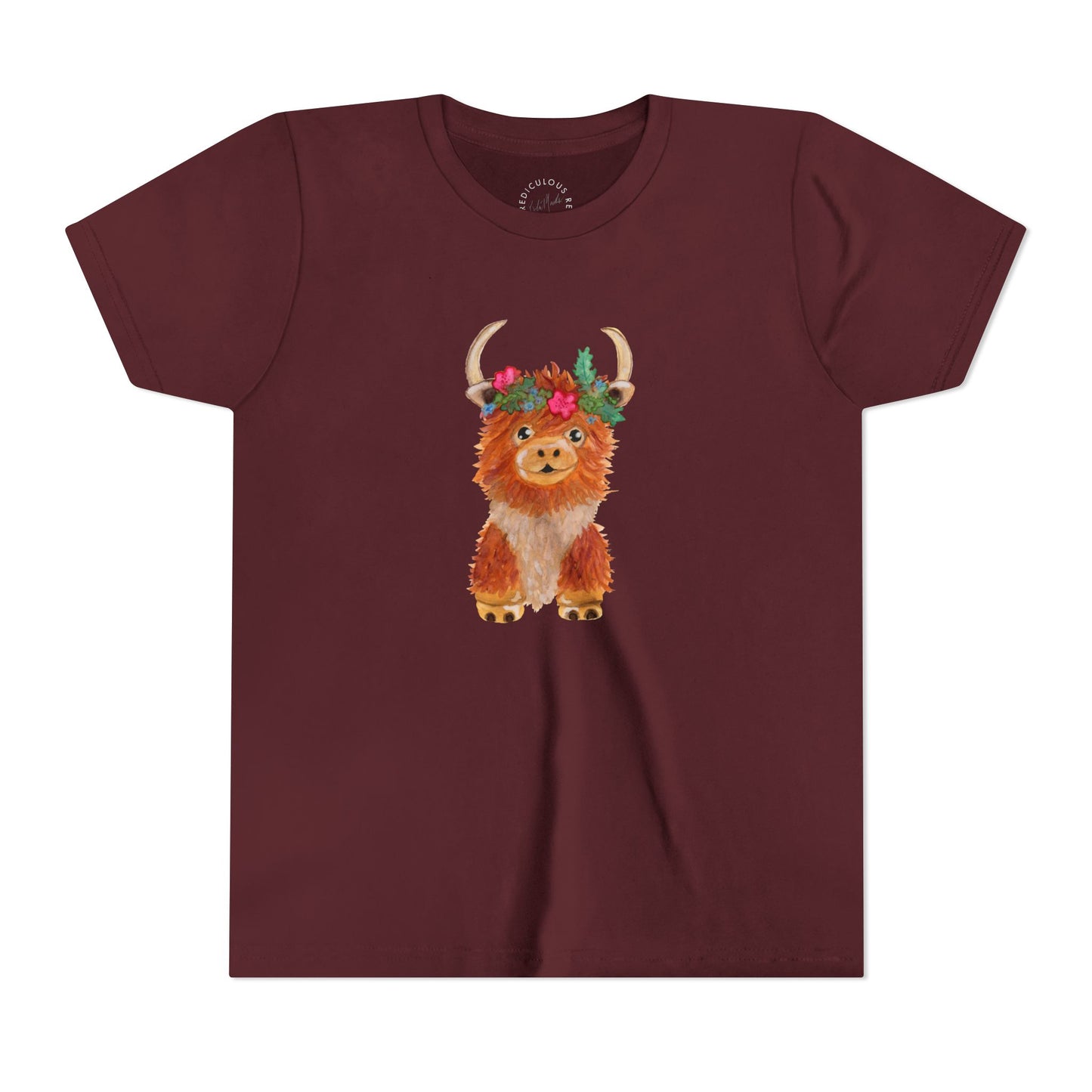 Kids Highland Cow Floral Crown Tee