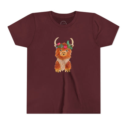 Kids Highland Cow Floral Crown Tee