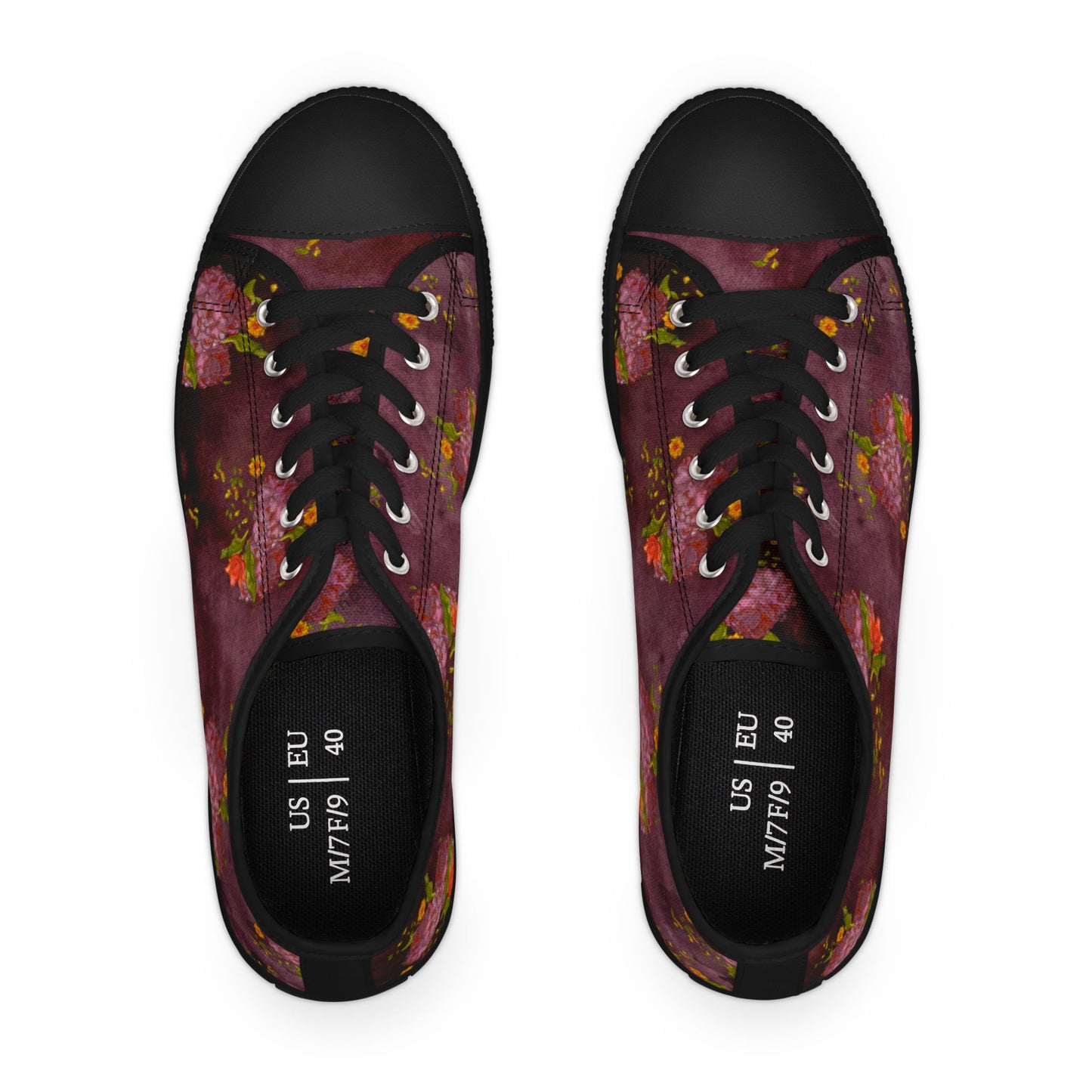 Floral Watercolor Low Top Sneakers — Women's Casual Artistic Canvas Shoes