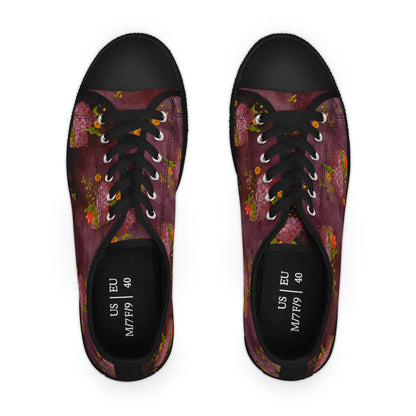 Floral Watercolor Low Top Sneakers — Women's Casual Artistic Canvas Shoes