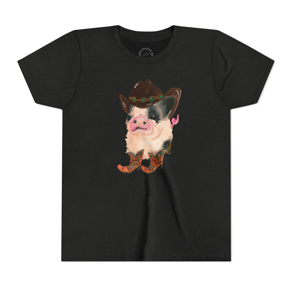 Cowboy Pig Kids Tee — Cute Western Pig in Cowboy Hat & Boots Youth T-Shirt