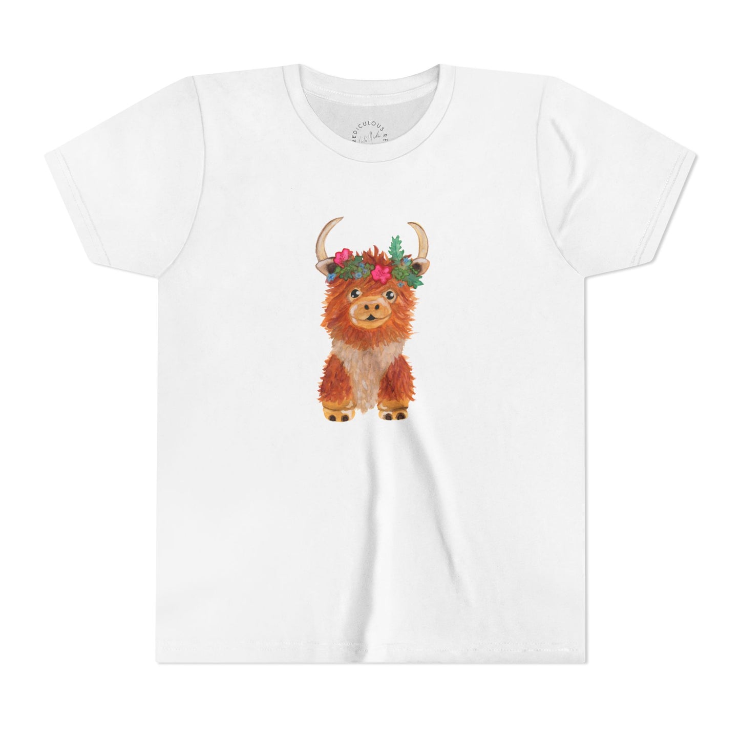 Kids Highland Cow Floral Crown Tee