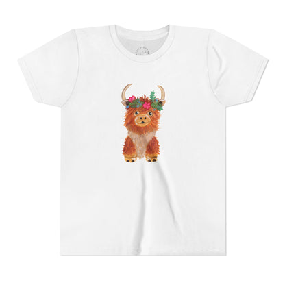 Kids Highland Cow Floral Crown Tee