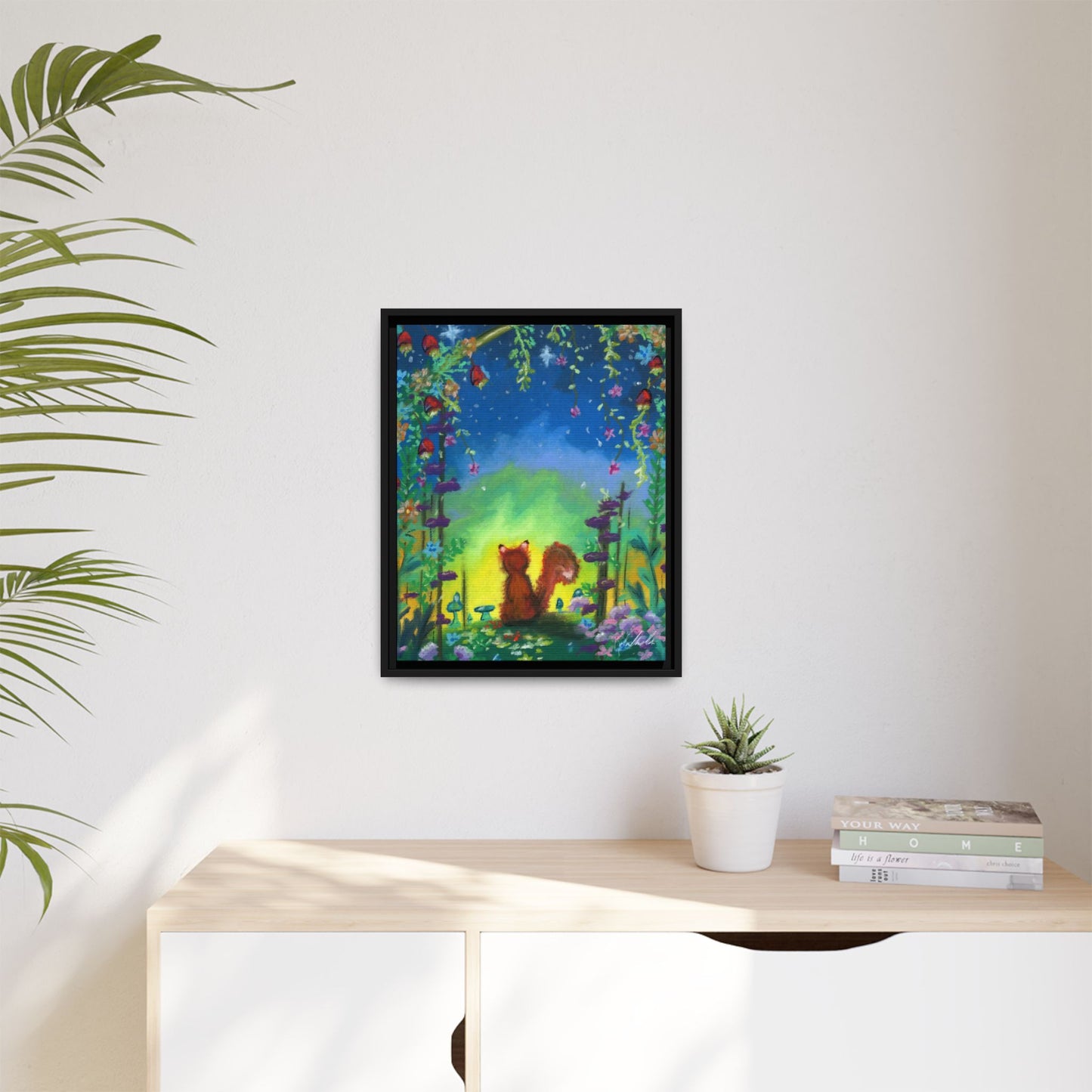 Fox Under Flowers Framed Wall Art