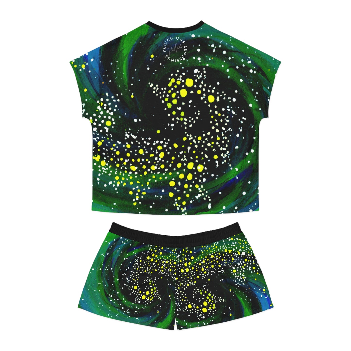 Galaxy Swirl Women's Pajama Set — Green & Black Starry Sleepwear
