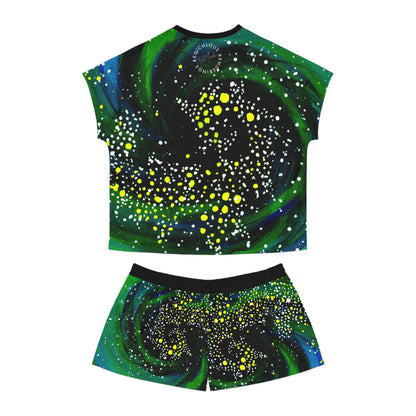 Galaxy Swirl Women's Pajama Set — Green & Black Starry Sleepwear