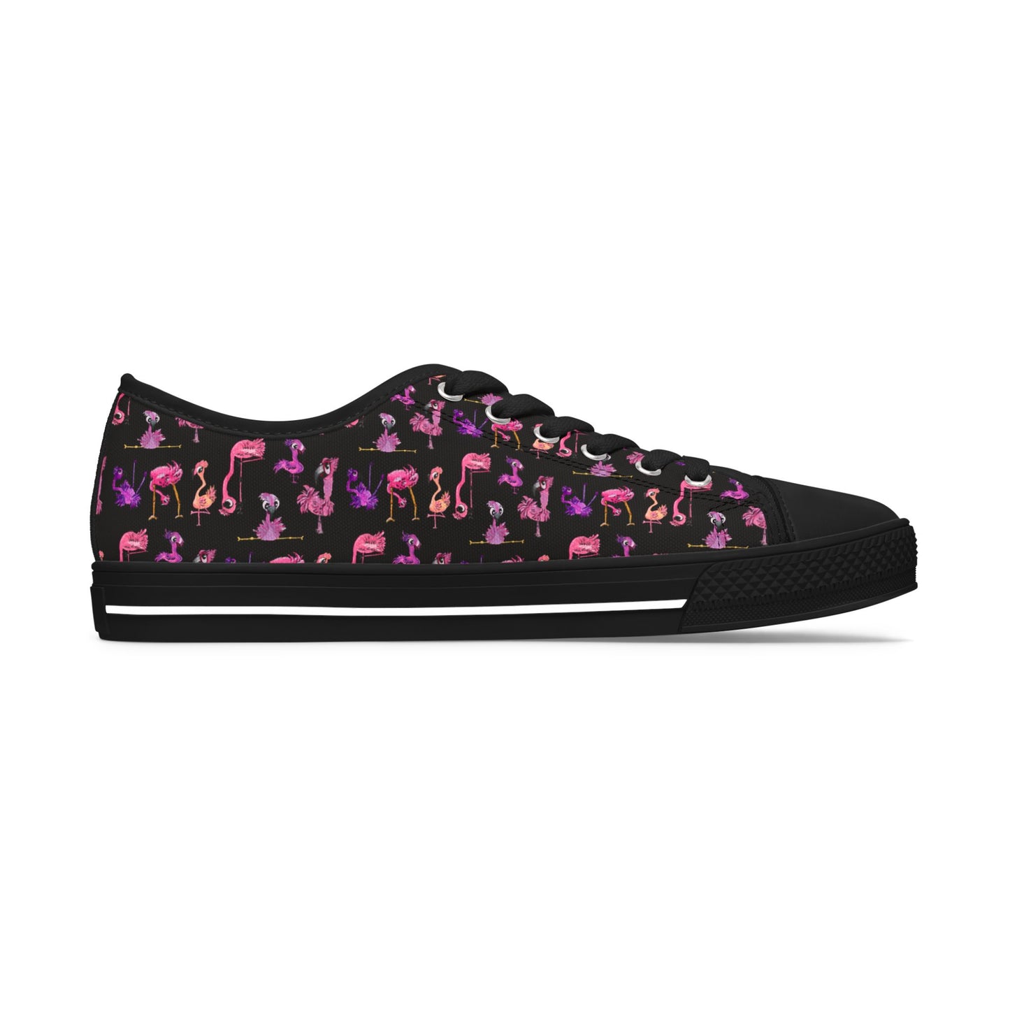 Women's Low Top Sneakers — Pink Flamingo Pattern Casual Canvas Shoes