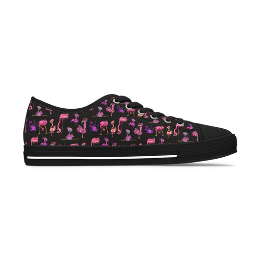 Women's Low Top Sneakers — Pink Flamingo Pattern Casual Canvas Shoes