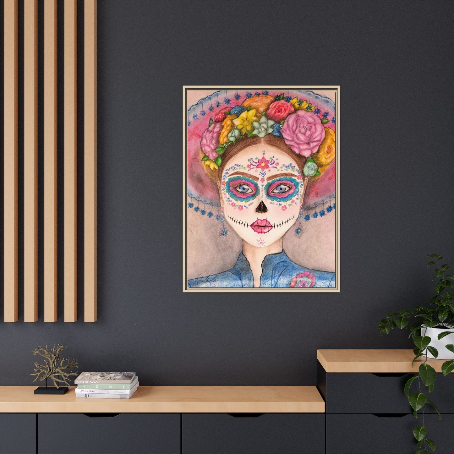 Day of the Dead Skull Woman Framed Wall Art