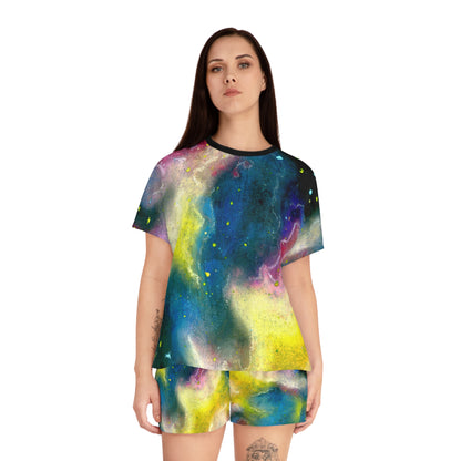 Galaxy Watercolor Women's Short Pajama Set — Colorful Nebula Sleepwear