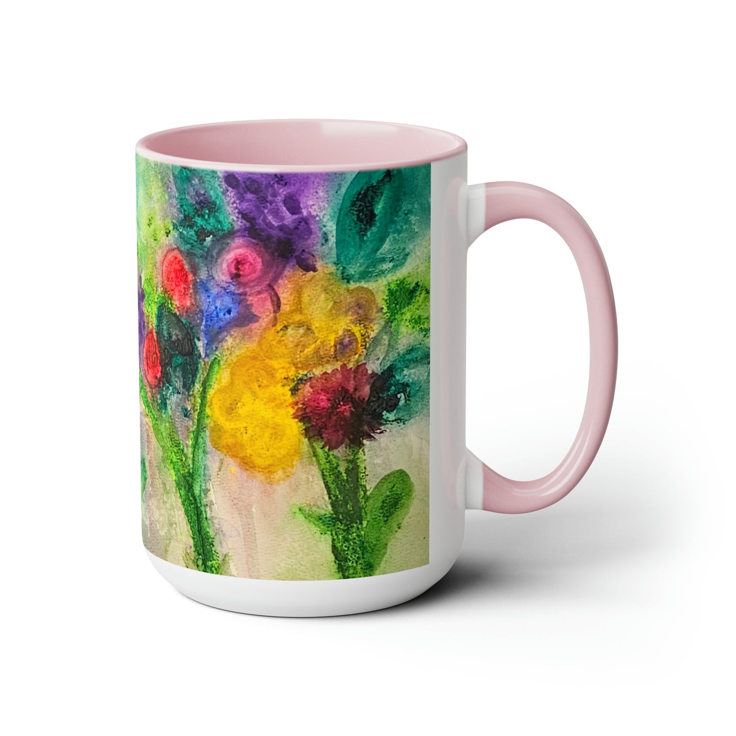 Flowers Two-Tone Coffee Mugs, 15oz