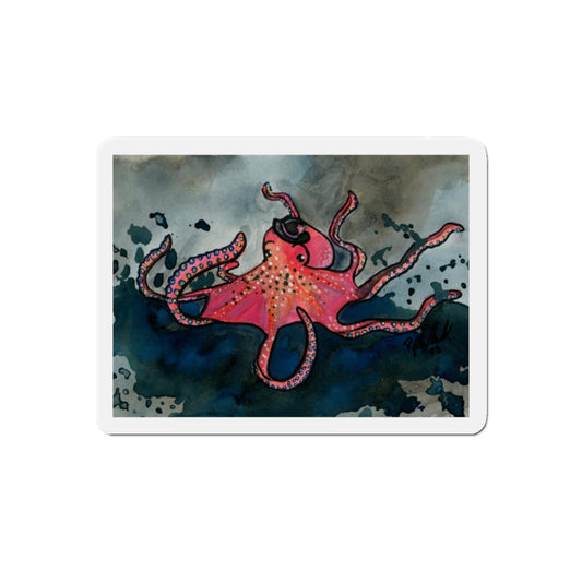 Red Octopus with Background Die-Cut Magnets