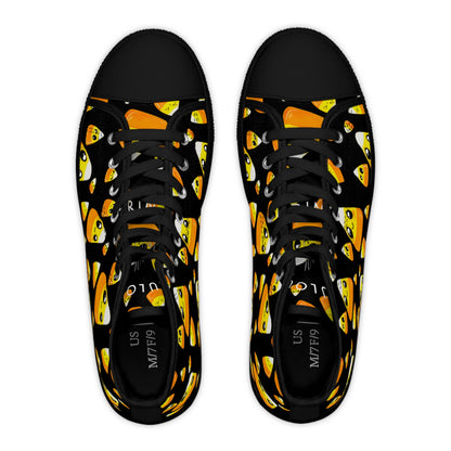 Candy Corn Pattern High Top Sneakers — Cute Halloween Women’s Shoes