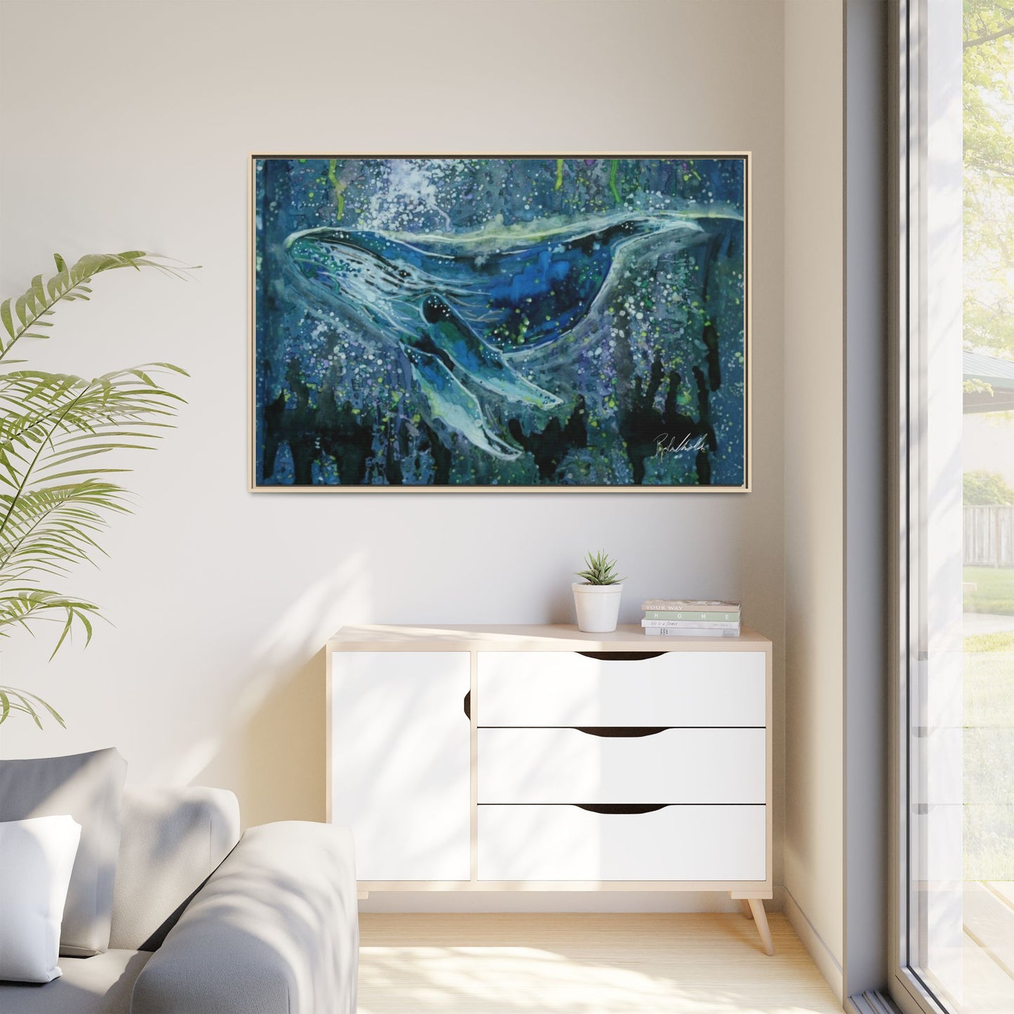 Watercolor Whale Framed Wall Art