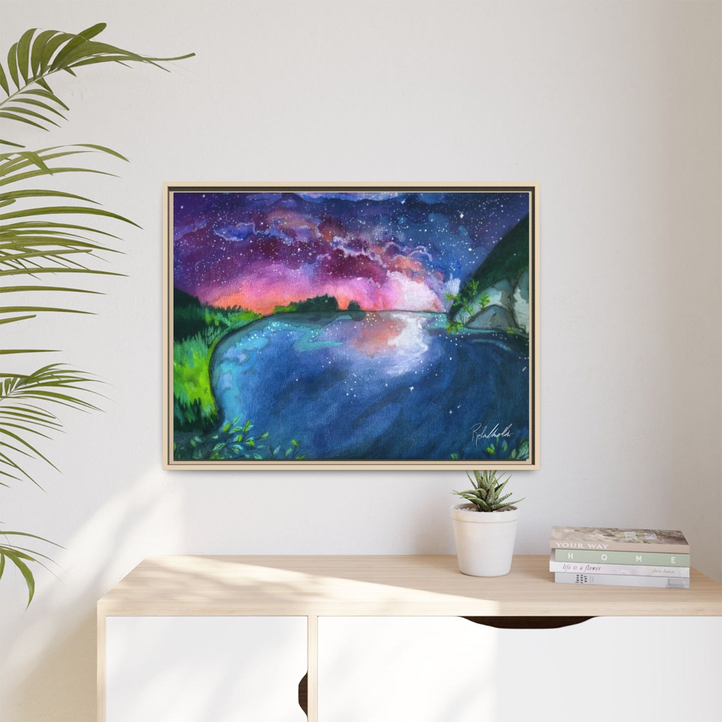 Watercolor Sunset Lake Framed Wall Art