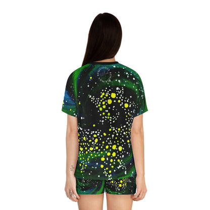 Galaxy Swirl Women's Pajama Set — Green & Black Starry Sleepwear