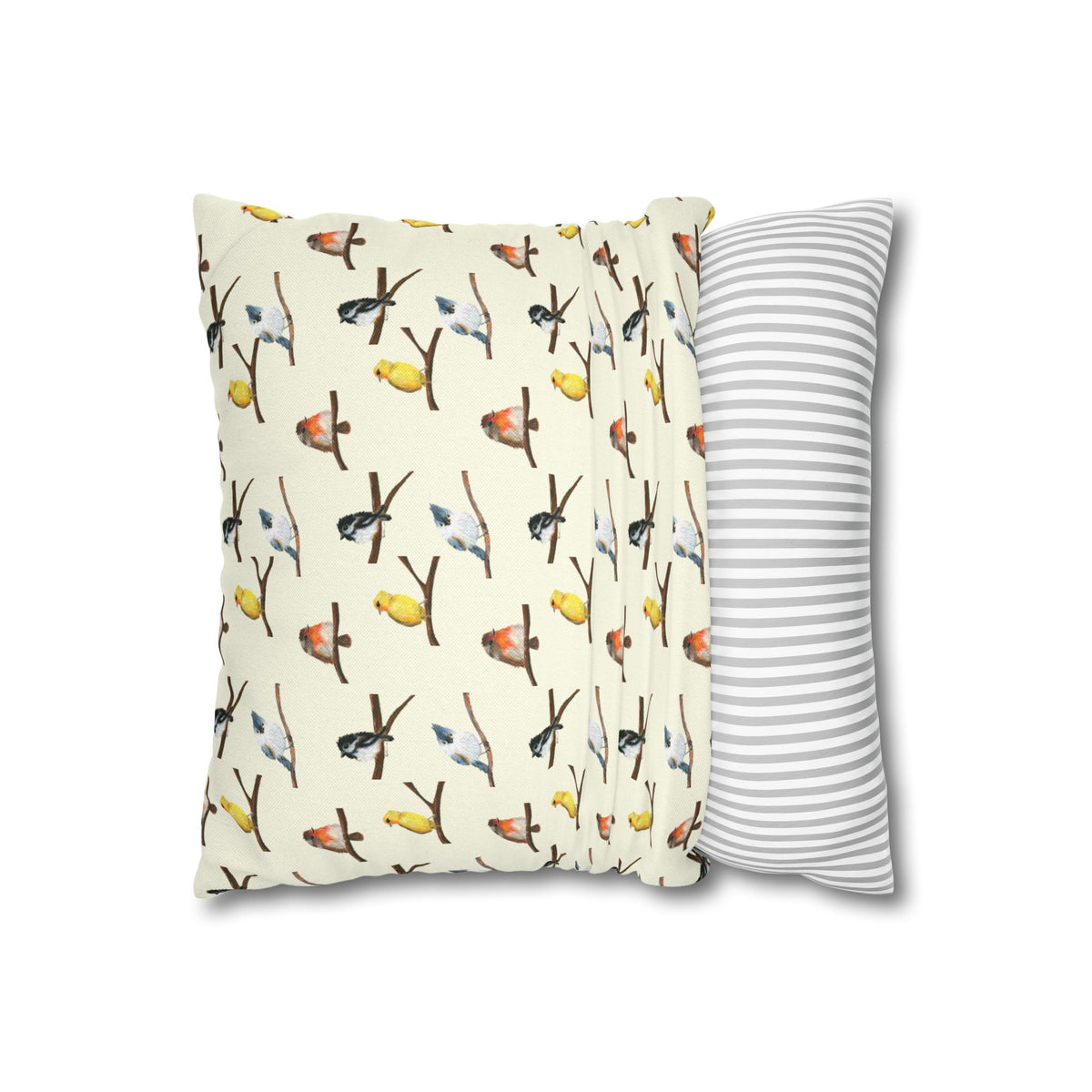 Bird Pattern Pillowcase – Watercolor Songbirds Decorative Throw Pillow Cover