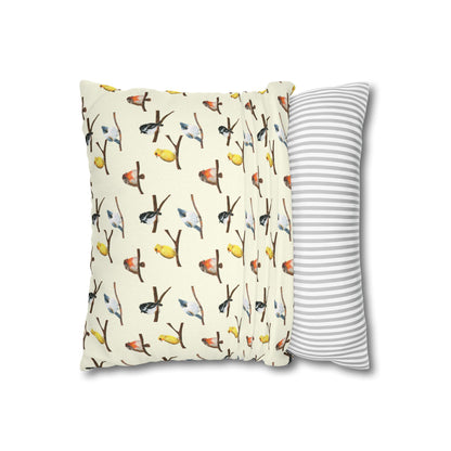 Bird Pattern Pillowcase – Watercolor Songbirds Decorative Throw Pillow Cover