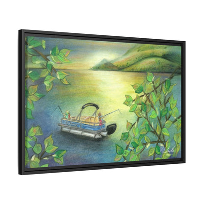 Pontoon Boat on Lake Framed Wall Art
