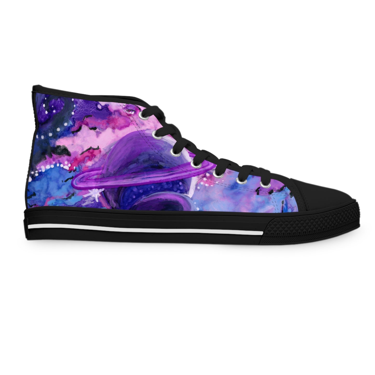 Galaxy Watercolor High Top Sneakers — Purple Planet Cosmic Print for Women