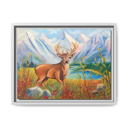 Framed Canvas Wall Art — Majestic Deer in Mountain Meadow