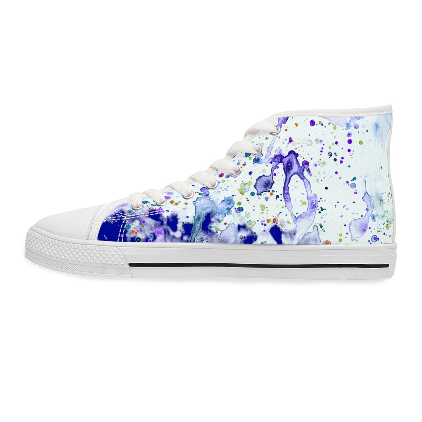 Blue Color Splash Unisex Classic High Top Sneakers Closed Toe Casual Walking Fashion Shoes