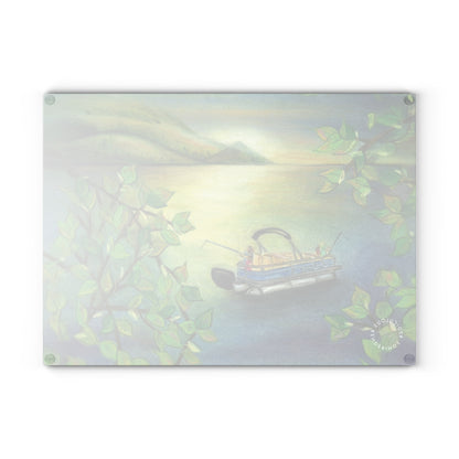 Lakefront Pontoon Glass Cutting Board – Tranquil Boating Kitchen Décor
