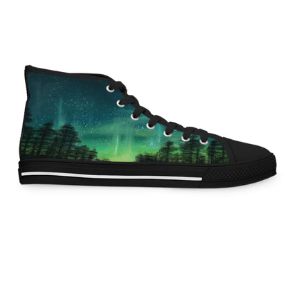 High Top Sneakers — Northern Lights Aurora Forest Print