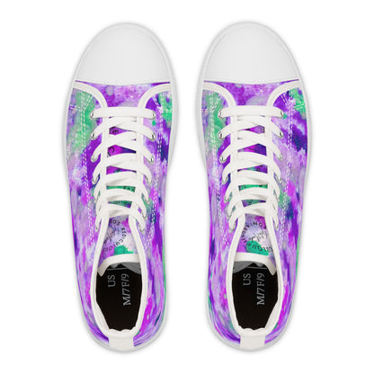 Women's High Top Sneakers — Purple Watercolor Floral Pattern Athletic Fashion Shoes