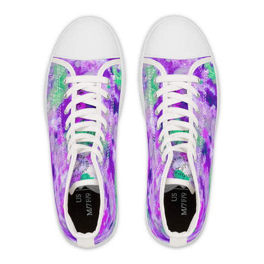 Women's High Top Sneakers — Purple Watercolor Floral Pattern Athletic Fashion Shoes
