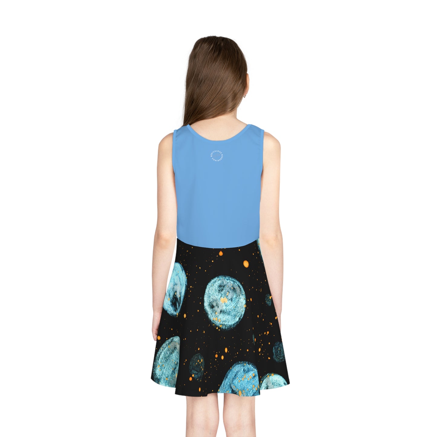 Light Blue Top Little Blue Planets Galaxy Girls' Sleeveless Sundress (AOP)