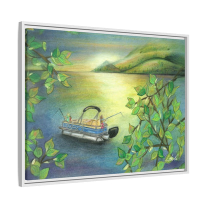 Pontoon Boat on Lake Framed Wall Art