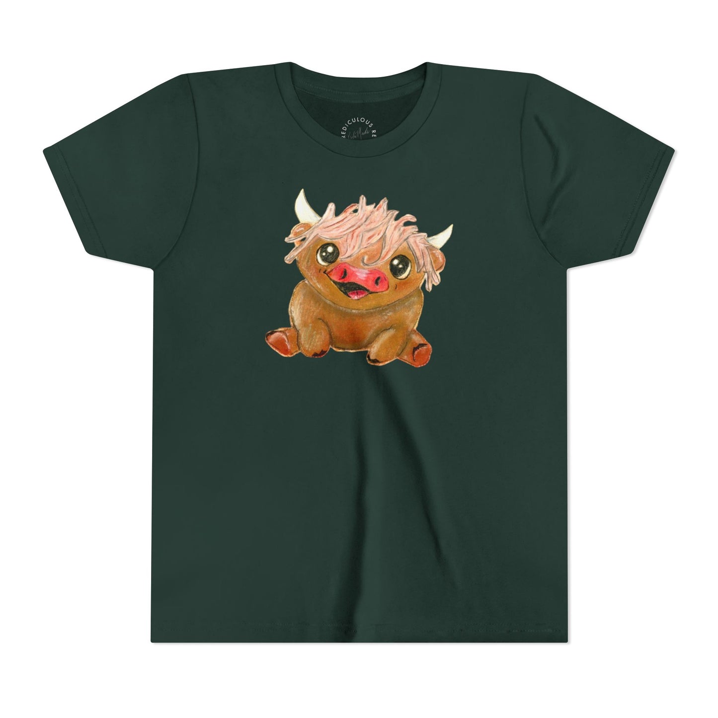 Cute Highland Cow Kids T‑Shirt — Adorable Baby Cow Graphic Youth Tee