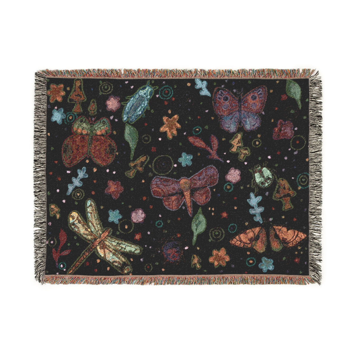 Whimsical Colorful Boho Butterfly & Floral Woven Blanket