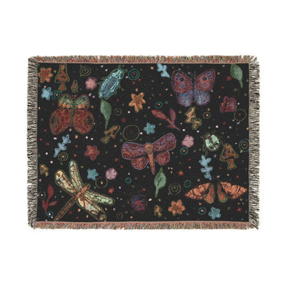 Whimsical Colorful Boho Butterfly & Floral Woven Blanket