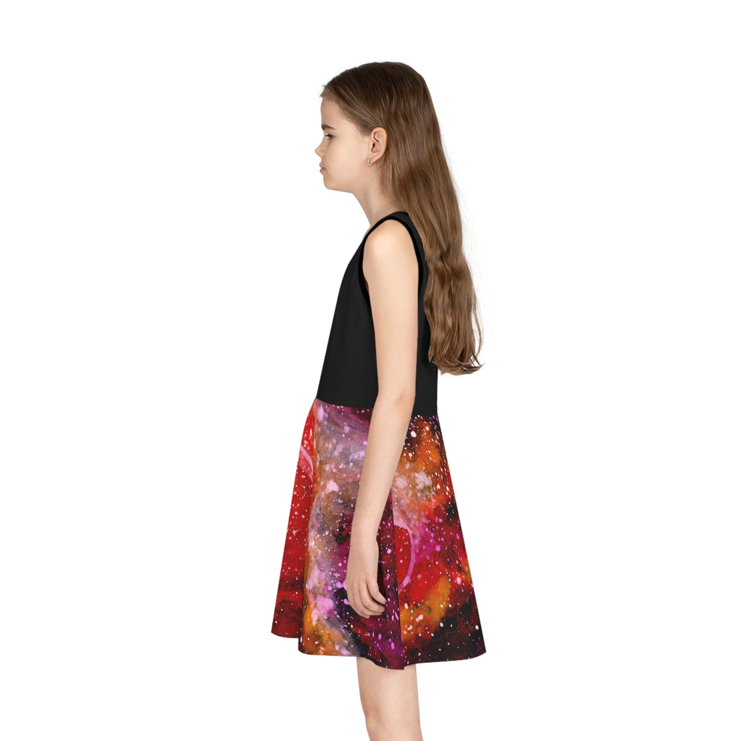 Orange Moons Galaxy Girls' Sleeveless Sundress (AOP)