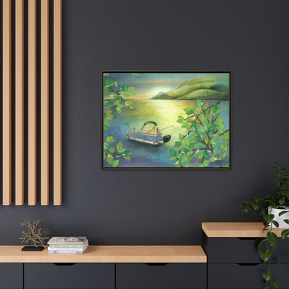 Pontoon Boat on Lake Framed Wall Art