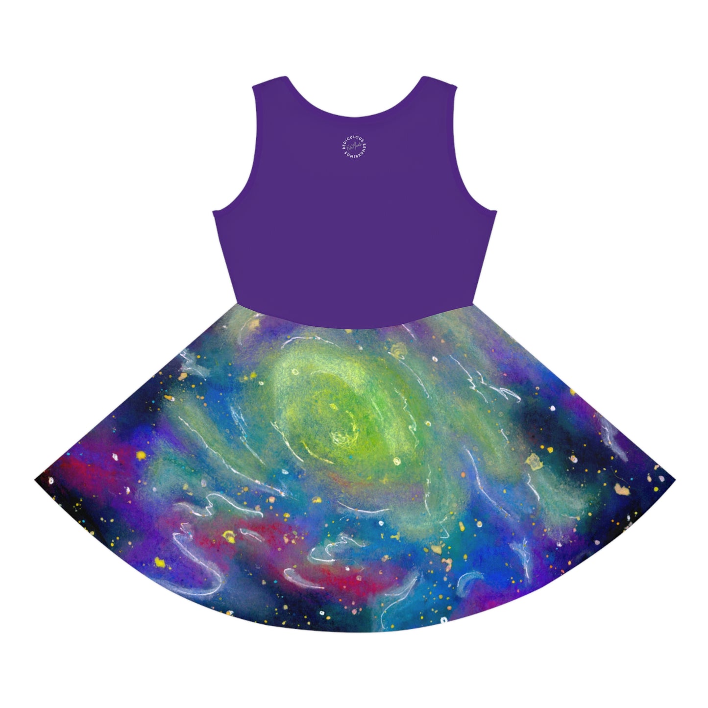 Purple Top Rainbow Vortex Galaxy Girls' Sleeveless Sundress (AOP)