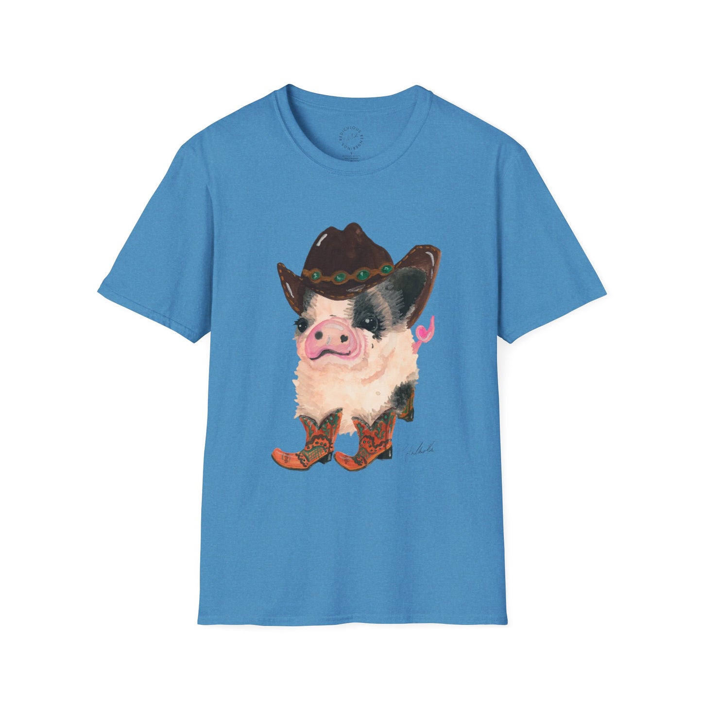 Cowboy Pig Unisex Softstyle Print T-Shirt