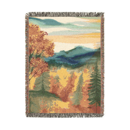 Autumn Landscape Woven Blanket — Scenic Fall Tapestry Throw