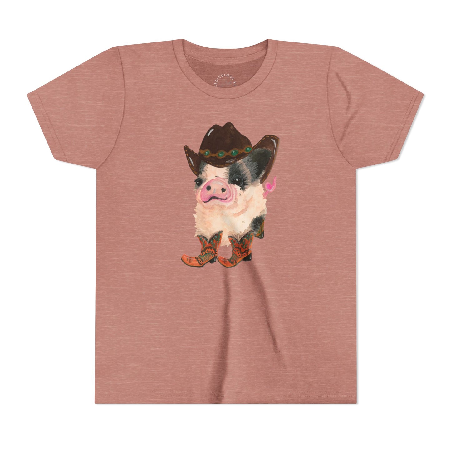 Cowboy Pig Kids Tee — Cute Western Pig in Cowboy Hat & Boots Youth T-Shirt