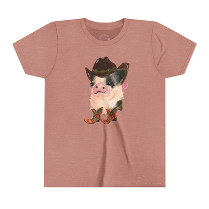 Cowboy Pig Kids Tee — Cute Western Pig in Cowboy Hat & Boots Youth T-Shirt