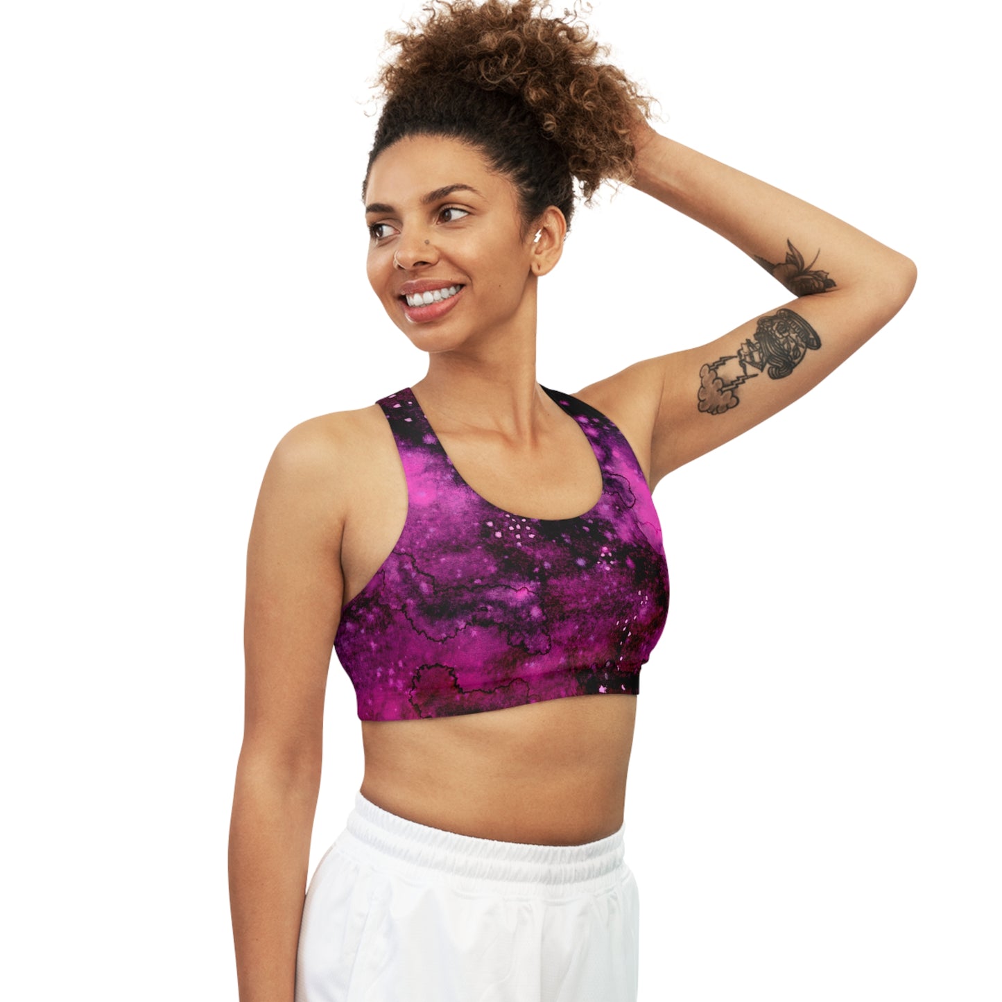 Rose Colored Galaxy Seamless Sports Bra (AOP)